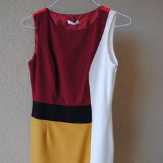 New With Tags!! Unique Y2k Calvin Klein Block Color Dress Size 4 Us Fitted Color Block Red Dress, Red Fitted Color Block Dress, Fitted Red Color Block Dress, Multicolor Color Block Dresses For Workwear, Chic Yellow Color Block Dress, Velvet Sheath Dress, Calvin Klein Black Dress, Women Lace Dress, One Shoulder Cocktail Dress