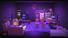 a living room filled with furniture and purple lighting