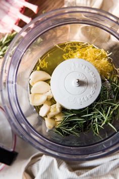 ingredients in a food processor ready to be blended into soup or sauces for dinner