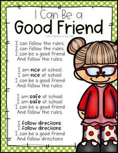 Preschool Chants, Prek Songs, Preschool Friendship, All About Me Preschool, School Songs, First Day Of School Activities, Kids Poems