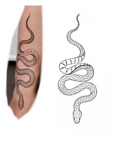 a drawing of a snake on the left side of a person's arm, and an image of a hand with a tattoo on it