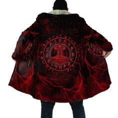 PLJRFY Mjolnir Tattoo, Mjolnir Hammer, Tattoo 3d, Hammer Of Thor, Versace Print, Red Thunder, Hooded Wool Coat, Hooded Cloak, Trendy Winter