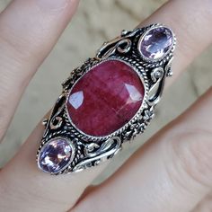 Brand New Handmade Overzized Kashmir Ruby & Kunzite Silver Statement Ring. 925 Stamped New To Poshmark? Use Referral Code Kimberlyn222 To Receive $10. Silver Multi-stone Ruby Ring In Sterling Silver, Silver Ruby Ring With Gemstone Accents, Vera Wang Ring, Enchanted Ring, Rhodonite Ring, Ruby Diamond Rings, Classic Wedding Rings, Trendy Ring, Statement Ring Silver