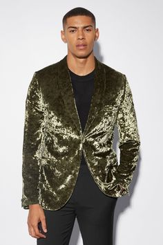 Skinny Crushed Velvet Blazer | boohooMAN USA Mens Vegas Outfit Night, Crushed Velvet Blazer, Party Outfit Men, Casual Suit Jacket, Disco Glam, Modern Suits, Gala Outfit, Vegas Outfit