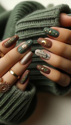 Boho Nails, Witchy Nails, Makijaż Smokey Eye, Nail Polishes, Gel Manicure, Holiday Nails