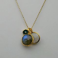 LABRADORITE MOONSTONE TRIO GOLD NECKLACE Ready To Receive, Yellow Gold Necklace, True Beauty, Effortless Style, Moonstone