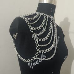 Chainmaille Unisex One Side Shoulder Jewelry, Silver Harness, Shoulder Pauldrons, Festival  Ren faire Outfit, Chainmail Shoulder Armor Gift  Our creations are not just accessories, they are wearable art designed to make you stand out. 💝🥰 Each of my designs will beautify your time, you can use them in festivals, concerts, night clubs, organizations. It is not heavy, does not disturb the body. It is not allergen. please choose your size . If you are not sure about your body measurements, please Chainmail Epaulettes, Silver Beaded Chain Body Jewelry, Silver Metal Body Jewelry With Beaded Chain, Silver Chain Link Body Chain, Silver Metal Chain Link Body Chain, Faire Outfit, One Side, Ren Faire Outfits, Shoulder Jewelry