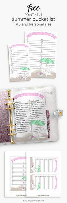 an open planner book with pink and green umbrellas