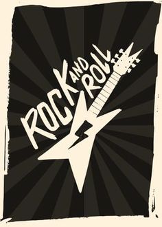 the rock and roll logo is shown in black and white