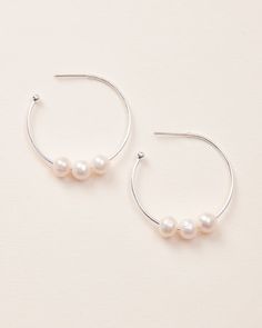 Pearl Hoop Earrings, Freshwater Pearls, Silver Plate, Silver Plated, Gold Plate, Hoop Earrings, Plating, Sterling Silver, Silver