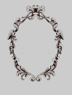 a drawing of a circular frame with an ornate design on the front and back side