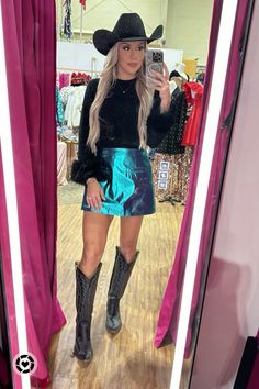 Metallic cowgirl 

Follow my shop @jennsmith__ on the @shop.LTK app to shop this post and get my exclusive app-only content!

#liketkit #LTKfindsunder100 #LTKSeasonal #LTKstyletip
@shop.ltk
https://liketk.it/4ylaj Metallic Cowgirl, Leather Skort, Rodeo Outfit, Metallic Skirt, Skirt Black, Black Top, Rodeo, Chelsea