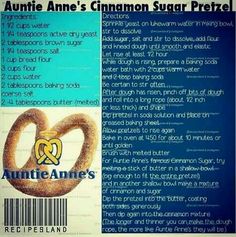 an advertisement for annie's cinnamon sugar pretzels on a blue and white background