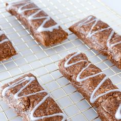 baked goods cooling on a wire rack with icing