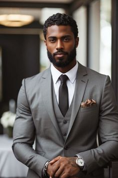 Black Men Headshots, Men In Suits Reference, Black Guy Outfits Aesthetic, Men Suit Photoshoot, Gentlemen Aesthetic, Dark Guys, Black Men With Beards, Black Bearded Men, Black Men Casual Style