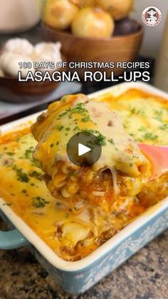 a casserole dish with lasagna rolls in it