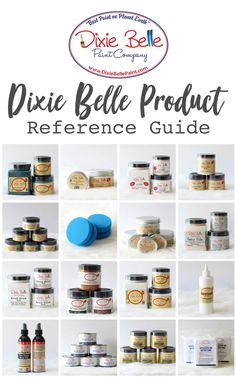 the dixie belle product reference guide is shown with images of different products in it