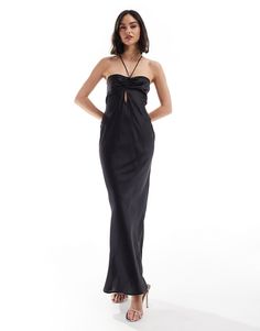 Kjole fra ASOS DESIGN An applaus til kjolen Halterneck-stil Krydsstropper Samlende bryst Nøglehulsfront Med lynlås i ryggen Regular fit Sleek Black Satin Finish Maxi Dress, Black Satin Full-length Maxi Dress, Asos Edition Satin Ruched Halter Neck Maxi Dress, Black Cutout Floor-length Maxi Dress, Black Maxi Dress With Built-in Bra, Halter Neck Maxi Dress, Maxi Dress Trend, Tea Dress, Mini Dress Party