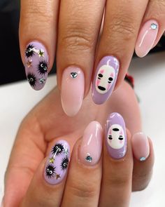 It doesn't matter whether you are one of the millions of people that love and watch anime; these anime nails will give you inspiration for your manicure. Click the article link for more photos and inspiration like this // #animeinspirednails #animenails #animenailsideas #attackontitannails #demonslayernails #jojonails #kurominails #narutonails Sailor Moon Nail Design, Different Hand Nail Designs, Ghibli Inspired Nails, Squishmallow Nails, Ghibli Nail Art, Studio Ghibli Nail Art, Studio Ghibli Nails, Ghibli Nails, Nail 2023