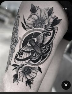 Thigh Tattoo, Blackwork, Moth, Black And White, Tattoos, Flowers, On Instagram, White