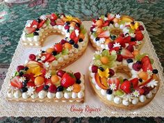 a number shaped cake sitting on top of a table