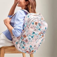 Nwt Vera Bradley Women's Performance Twill Travel Backpack, Peach Blossom Bouquet Performance Twill -- This Weather-Friendly, Water-Repellent Fabric Is Durable & Lightweight For Everyday Use Hassle Free Commute -- The Vera Bradley Travel Backpack Is Made From A Colorful, Lightweight Polyester & Features 2 Expanding Side Slip Pockets, 2 Zip Pockets With Additional Organization, & A Back Laptop Pocket So You Can Travel With Ease & Arrive In Style Endless Organization -- The Front Zip Compartment Features 4 Slip Pockets To Keep Your Essential Supplies Organized While The Main Compartment Features A U-Shaped Zipper So You Can Open It All The Way And Lay It Flat As Well As 2 Zip Mesh Pockets A Spring Floral Print Standard Backpack, Spring Floral Print Backpack For Daily Use, Pink Backpack Bags For Spring, Pink Backpack For Spring, Spring Backpack With Floral Print For Everyday Use, Floral Print Backpack For Everyday Use In Spring, Spring Floral Print Backpack For Everyday Use, Floral Print Standard Backpack For Daily Use, Pink Standard Backpack For Spring