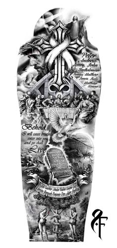 an image of a tattoo design on the back of a person's leg with words and