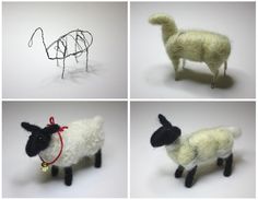 four different pictures of sheep made out of wool