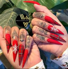 December Nails, January Nails, Plaid Nails, Christmas Gel Nails, Stiletto Nails Designs, Dope Nail Designs, Bad Romance, Almond Acrylic Nails, Uñas Acrilicas