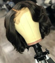 "Hair Type: Malaysian 100% Virgin Human HAIR Hair Color: Natural black Length: 8\" to 14\" Hair texture: Loose wave Density: 130%, 150% or 180% Lace Color: Medium brown by default, can be customized in light brown, transparent and dark brown Capsize: Small, Medium and large. But by default, it is medium unless you specify else. It is custom made so please allow 7 to 10 days to be ready to ship. The wig is lightly plucked and side parted as the min picture. Message us for any question or specific Side Part Bob, 360 Lace Wig, Short Black Hairstyles, Black Wig, Body Wave Wig, Short Bob Wigs, Lace Hair, Human Hair Lace Wigs, Short Hair With Bangs