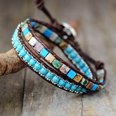 Vintage Leather Bracelets High End Mix Natural Stones 2 Strands Wrap Bracelets Woven US Europe Bead Red Jasper Bracelet, Layered Coin Necklace, Boho Wrap Bracelet, Bohemian Bags, Inspirational Bracelets, Beaded Wrap Bracelets, Wrap Bracelets, Hand Tooled Leather, Bead Leather