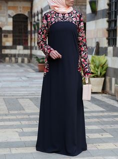 Rufaida Embroidered Abaya Gown - Abaya Gowns - Women Abaya Gown, Embroidered Abaya, Islamic Clothing, Extra Fabric, Comfortable Dress, Modest Dresses, After Dark, Different Fabrics, Body Size