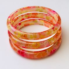 New Without Tags Set Of Three Floral Bangles. Jade Bangle, Bangle Set, Dream Jewelry, Pink Yellow, Womens Jewelry Bracelets, Jewelry Bracelets, Bangles, Women Jewelry, Yellow