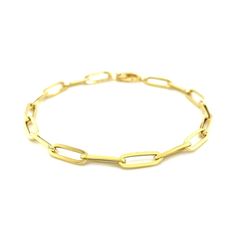 This simple yet dramatic bracelet combines the timeless shine of 14K yellow gold and the modern geometry of paperclip chain links. Bracelet is 7 1/2 inches long, 4.2mm wide, and closes with a lobster clasp.Product Details: Bracelet Information : Metal : 14K Yellow Gold Chain Type : Link Clasp : Lobster Clasp Width : 0.17 in Approximate Weight: Size Weight 7.5'' 2.5 grams Men Shoes Formal, Silver Jewelry Necklace, Clasp Bracelet, Sneaker Jewelry, Chain Links, Yellow Gold Chain, Boot Pumps, Diamond Pendant Necklace, Mens Slippers