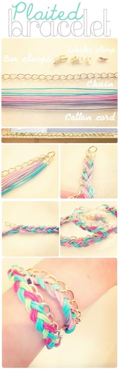 the instructions for how to make an easy bracelet with rainbows and gold chains on it