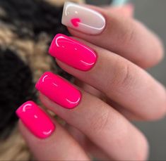 Valentines Gel Manicure, Chic Summer Nails Classy, Bright Pink Gel Nail Designs, Pink Elegant Nails, Simple Hot Pink Nails Short, Hot Pink Gel Manicure, Bright Pink Manicure, Hot Pink Valentines Day Nails, Hot Pink Nail Art