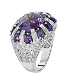 Glamour Toujours Collection 11.84 ctw Natural Amethyst and Diamond 18k Gold Bold Cocktail Ring View 2 Luxury Purple Platinum Rings, Luxury Brilliant Cut Amethyst Ring In White Gold, Luxury White Gold Amethyst Ring With Brilliant Cut, Luxury Purple Diamond Ring For Formal Occasions, Luxury Platinum Amethyst Ring With Brilliant Cut, Luxury Purple Amethyst Ring In Platinum, Luxury Purple Amethyst Platinum Ring, Luxury Brilliant Cut Amethyst Ring For Anniversary, Formal Diamond Cut Amethyst Ring With Diamonds