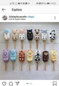 there are many different kinds of cake pops on the stick, and one is decorated with animal faces