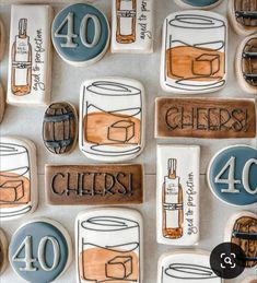 cookies decorated with different types of beverages and numbers