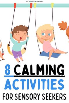 children swinging on swings with the text 8 calming activities for seniors