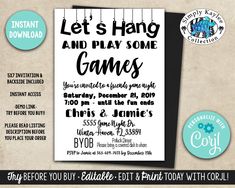 an image of a poster with the words let's hang and play some games