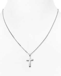 Nancy B Polish Cross Necklace, 16" Classic Stainless Steel Necklace With Polished Finish, Nickel-free White Gold Classic Necklaces, Nickel-free Classic White Gold Necklaces, Classic White Gold Necklace Nickel-free, Nickel-free White Gold Classic Necklace, Classic White Gold Nickel-free Necklace, Modern Necklaces With Cross Pendant As Gift, Modern Cross Pendant Necklaces As Gift, Modern Necklaces With Cross Pendant For Gift