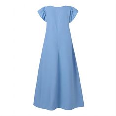 Women's Summer Boho Dress U-Neck Short Sleeve Ruffle Hem Maxi Dress Solid Color Flutter Sleeve Dresses For Spring, Solid Color Flutter Sleeve Spring Dresses, Spring Dresses With Flutter Sleeves In Solid Color, Solid Spring Dress With Flutter Sleeves, Solid Color Ruffle Sleeve Summer Dress, Spring Maxi Dress With Flutter Sleeves, Solid Color Summer Dress With Ruffle Sleeves, Dresses With Ruffle Hem For Daywear, Casual Solid Maxi Dress With Flutter Sleeves