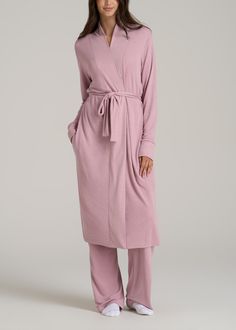 About Our Extra-Long Women’s Robe This waffle lounge robe for tall women is made for cozy nights in and lazy weekend mornings. When it comes to relaxation, you need options that are as soft and comfy as they are long enough – which is why we design all of our loungewear for tall women between 5’9” and 6’6”. This extra-long women’s robe has been designed for your height, with a length that will end below the knee and sleeves with ribbed cuffs that will go all the way past your wrists. Loungewear Cozy Spring Loungewear Sleepwear, Cozy Sleepwear For Spring Lounging, Cozy Spring Sleepwear For Lounging, Cozy Spring Lounging Sleepwear, Spring Overnight Robe With Long Sleeves, Long Sleeve Robe For Lounging, Spring Overnight Long Sleeve Robe, Comfy Sleepwear For Spring, Spring V-neck Robe For Loungewear