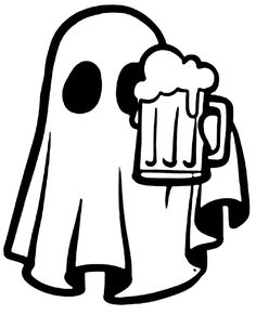 a ghost holding a beer mug in his hand