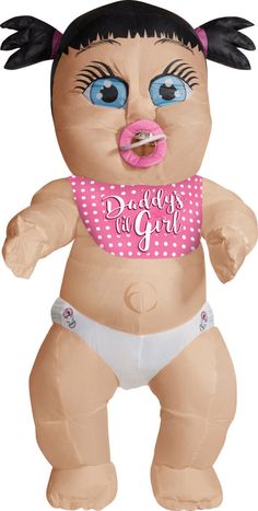 an inflatable baby doll wearing a diaper with the words daddy to girl on it