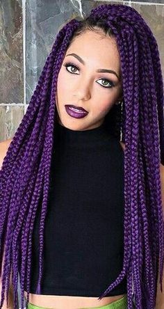 Big Braid Styles, Hairstyles Purple, Purple Box Braids, Purple Braids, Poetic Justice Braids, Crochet Box Braids, Big Braids