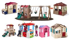 several different types of children's play equipment