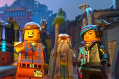 the lego movie characters are standing together