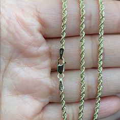 14k Solid Gold 2.0 Mm Light Rope Chain Necklace No.: 3616 Metal Type: 14k Solid Gold (Stamped 14k). Not Filled Or Plated. Metal Color: Yellow Gold . Hollow Chain With Lobster Clasp Width: 2.0 Mm. Length: 16", 18", 20" (Also Available 22", 24", 30") Est. Weight: 1.92 Grams For 16" --- 2.06 Gr For 18" --- 2.27 Gr For 20" (Please Allow +/- 0.05 Grams Each Chain) Note: Comes With A Jewelry Box Some Of Pictures Are Enlarged For Detail 14k Gold Rope Chain Necklace For Anniversary, Yellow Gold Rope Chain Jewelry For Anniversary, Diamond-cut Yellow Gold Chain Necklace For Anniversary, Yellow Gold Diamond-cut Chain Necklace For Anniversary, 14k White Gold Hallmarked Chain Necklace, Gold Rope Chain Necklace For Anniversary, Anniversary Yellow Gold Diamond-cut Chain Necklace, Anniversary Gold Rope Chain Necklace, Yellow Gold Chain Necklace Stamped 14k For Anniversary